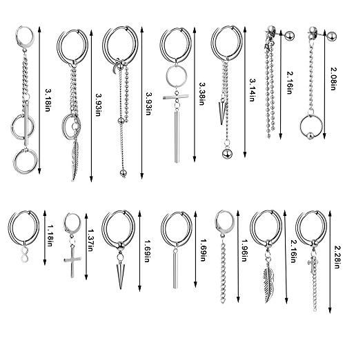 Onesing 20 Pcs Men Earrings Dangle Earrings For Men Stainless Steel Hoop Earrings For Men Long Chain Kpop Earrings For Women Pendant Earrings #TOP2