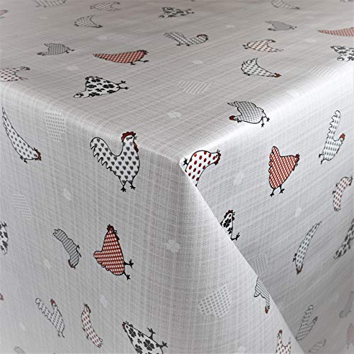 KEVKUS Nappe en toile cirée au mètre B3881-01 - Motif : ferme - Poules - Trèfle - Au choix - Rectangulaire - Ovale - Bord (bordure crochetée) - 140 x 180 cm