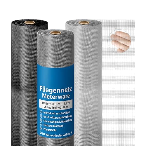 Onpira® Fliegennetz Meterware in Aluminium, Edelstahl oder Edelstahl Schwarz und in den Breiten 0,8m, 1m, 1,2m zum Auswählen(Breite: 100cm)