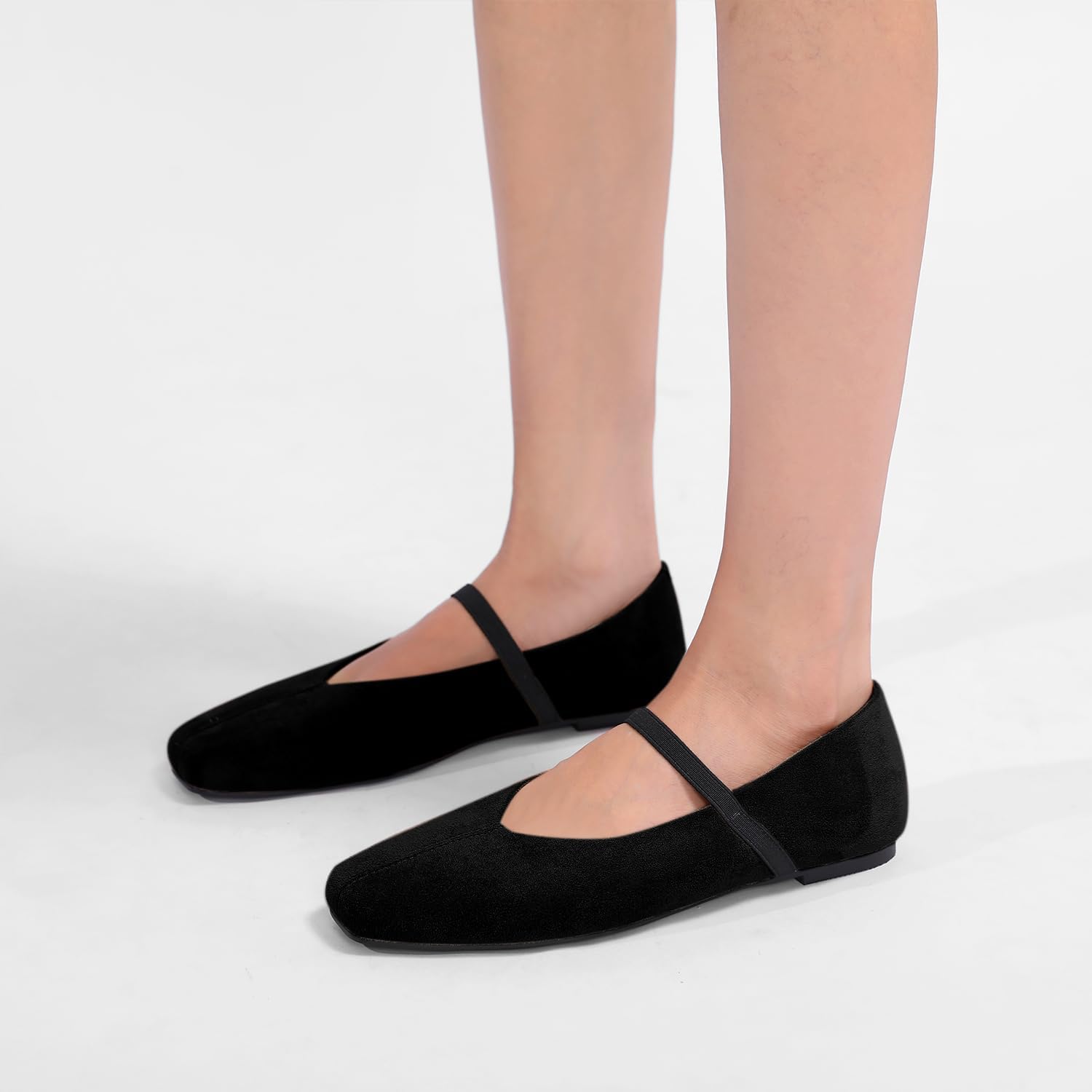 Ballet Flats for Women Square Toe Mary Jane Flat Comfort Slip On Work Ballerina Shoes with Elastic Strap - Image 2