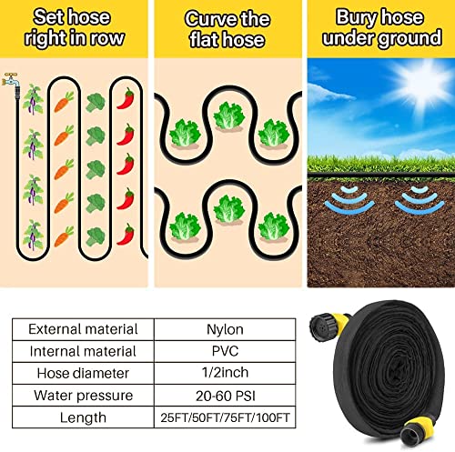 Winisok Flat Garden Soaker Hose 100Ft(50Ft X 2Pack), Heavy Duty Double Layer Drip Hose - Save70% Water Flexible Watering Hose For Lawn, Garden Beds #TOP4