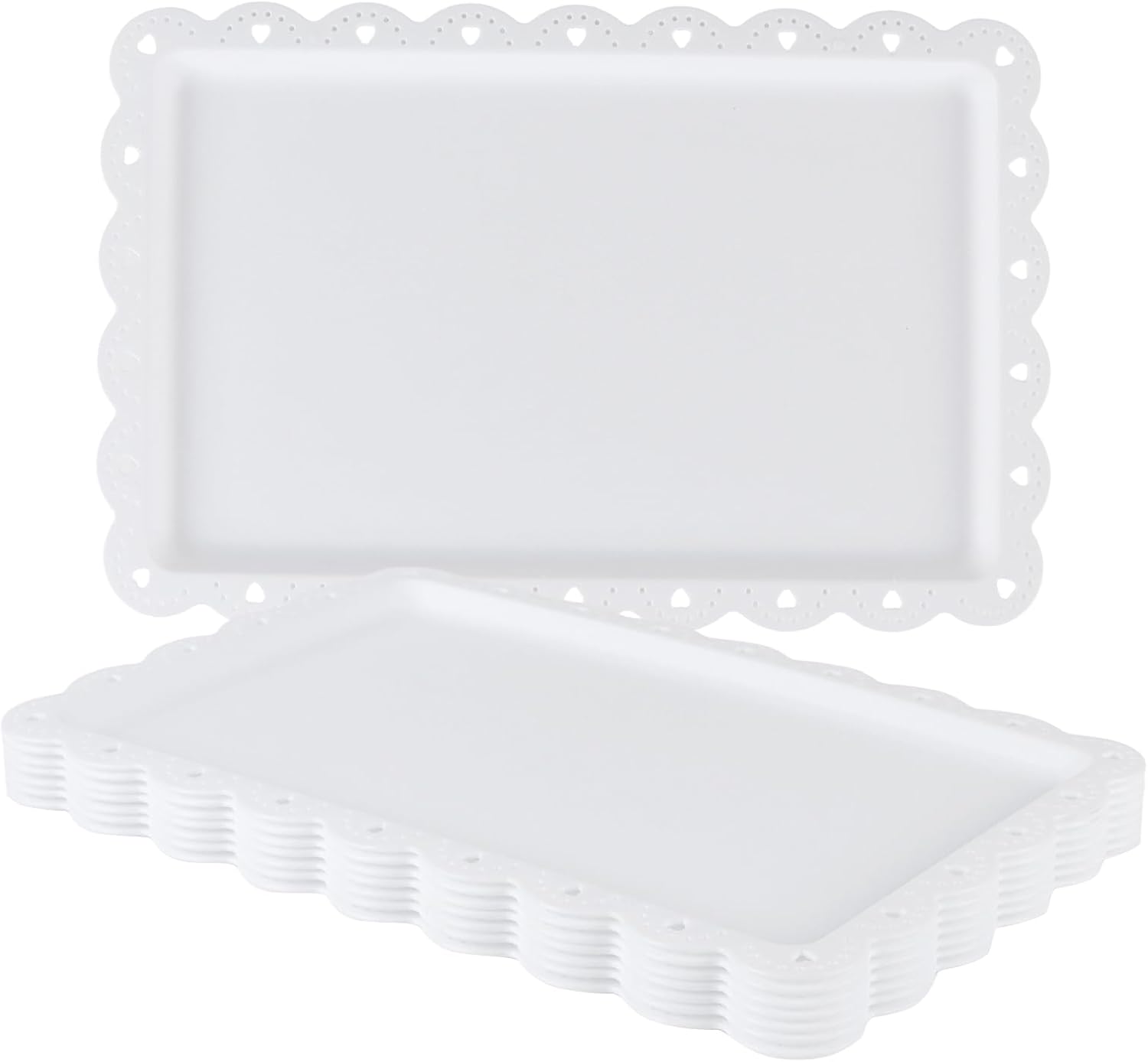 8 Pack White Plastic Serving Trays, 14.4 x 9.6 Inch Rectangle Dessert Platters for Party, Wedding, Restaurant