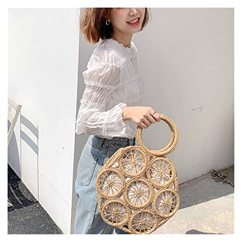 Fashion Hollow Round Straw Bags Woven Women Handbags Summer Beach Shoulder Crossbody Bags For Women Purses4