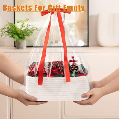 OIAHOMY 4 Pack Storage Baskets for Organizing, Small Bins for Shelves, Cute Decorative Storage Bins, Organizer Baskets for Gifts Empty, 13.8''Lx9.8''Wx5.5''H, White - Image 5