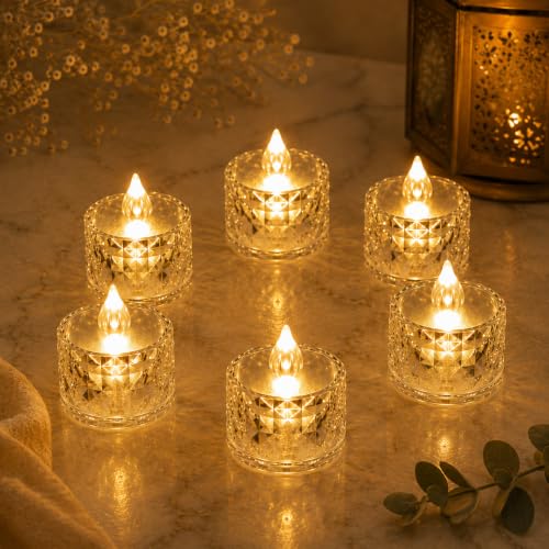Image of VERVENIX 6 Pcs LED Tea Light Candles | Flameless & Smokeless Acrylic Diyas | Battery-Operated | Warm White 3cm Candles for Diwali, Festive, Wedding, Party & Christmas Decor (Pack of 6)