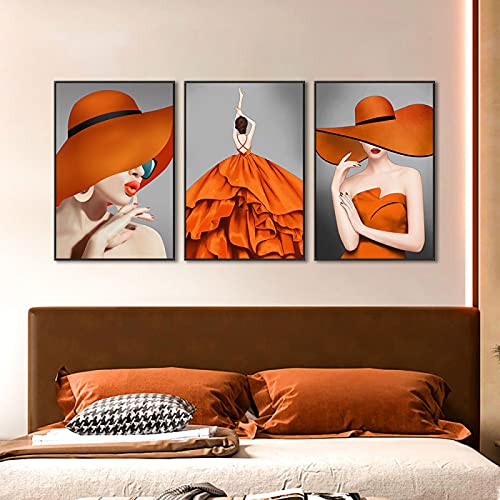 Affiche toile mode femme chapeau orange | Décoration salon moderne 30x45cm