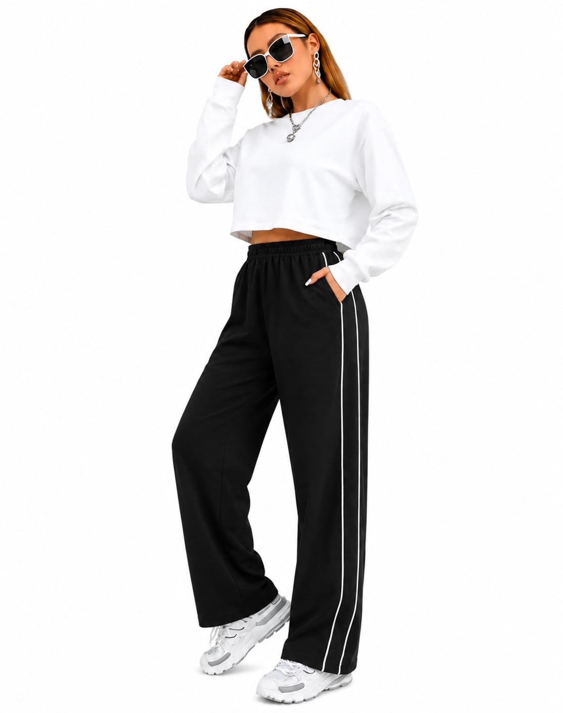 Women's Wide Leg Trousers with Side Stripe-image-45
