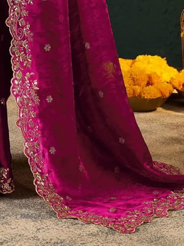 Image of SIRIL Women's Tissue Silk Sequence Embroidery Saree with Unstitched Blouse Piece