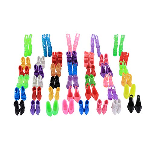 Youthful 40 Pairs Shoes for Barbie Dolls, Barbie Doll Shoes Set Different Assorted Colors High Heeled Shoes Sandals Boots Flat Shoes Accessories for Barbie Dolls Playset Girls' Birthday Gift (#1)
