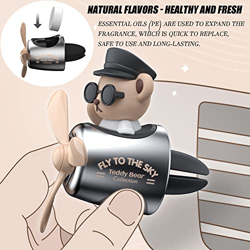Image of Car fragrance diffuser pilot air outlet cartoon rotating fan leaf perfume cute shape freshener with 2 fragrances (Teddy) 1 Count