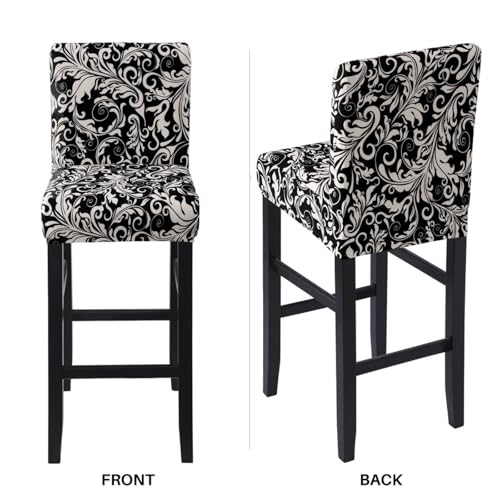 Image of SearchI Bar Stool Covers Set of 4, Stretch Washable Barstool Seat Covers, Counter Height Chair Covers for Kitchen Dining Room Cafe (Black Flower)