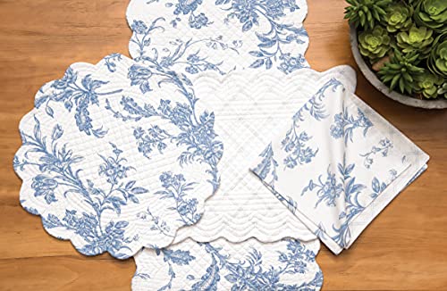 C&F Home Bleighton Blue Toile Cotton Quilted Table Runner Reversible Elegant Blue & White Floral Machine Washable Runner Blue #TOP3