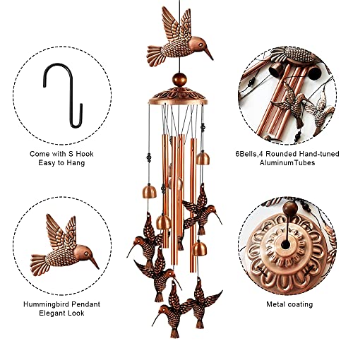Bird Wind Chimes, Feilifan Outdoor Hummingbird Wind Chime With 4 Aluminum Tubes & S Hook Unique Windchime Hanging Decor For Garden, Patio, Backyard, Sympathy Gifts For Mom, Grandma, Loves And Women #TOP2