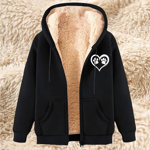 Ybing Sweatjacke Damen Herz Hundepfoten Druck Sweatshirt Jacke Warm Fleece Gefütterte Zip Hoodie Casual Fleecejacke mit Kapuze Reißverschluss Winterjacke Leichte Sportjacke Langarm Freizeitjacke