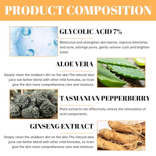 Glycolic Acid Toner,GlykolsäUre Peeling 7%-Ige -LöSung FüR Hautunreinheiten Und Akne, Toner Suitable for Combination and Oily Skin, Porenbehandlung(100ml) – Bild 6