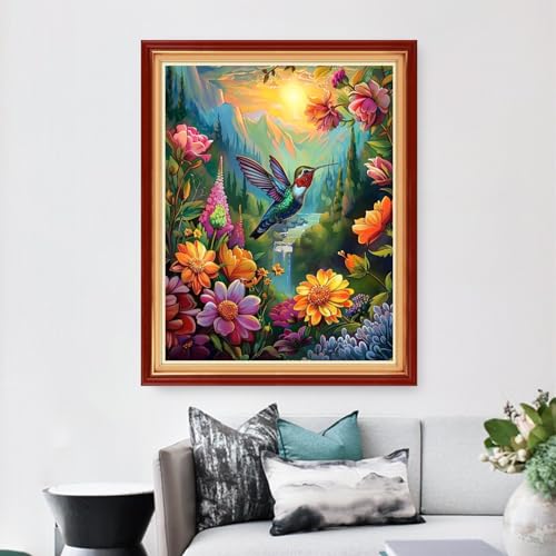 Image of Dimensean Stamped Cross Stitch Kits Full Range of Embroidery Patterns Starter Kits for Beginners Adult DIY Cross Stitches Needlepoint Kits 11CT-Sunrise Hummingbird 16x20 inch