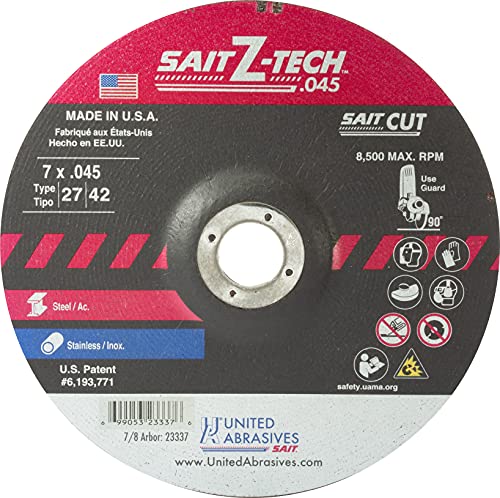 United Abrasives SAIT 23337 7x.045x7/8 Z-Tech High Performance Cut-off Wheels, 50 pack