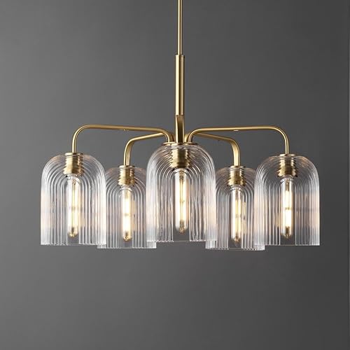 Lighting Collection Idelle Art Deco Brass 5-Light Adjustable Pendant Chandelier