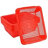 Geytetqi 10 Pack Red Plastic Storage Baskets, 15.4 x 11.6 x 4.3 Inch Rectangular Plastic Baskets for Organizing, Classroom, Office, Shop, Home Restaurant