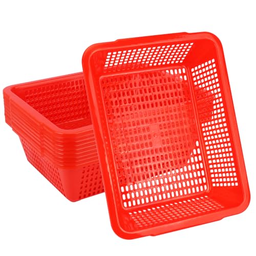 Geytetqi 10 Pack Red Plastic Storage Baskets, 15.4 x 11.6