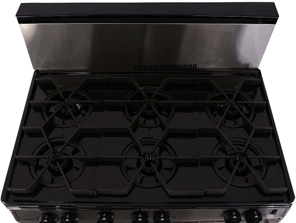 P36B3282PS 36 Pro Series Gas Range with 6 Sealed Variable Top Burners Separate Broiler Compartment 17 000 BTU Oven Burner Heavy Duty Cast Aluminum Griddle Storage Compartment and Battery