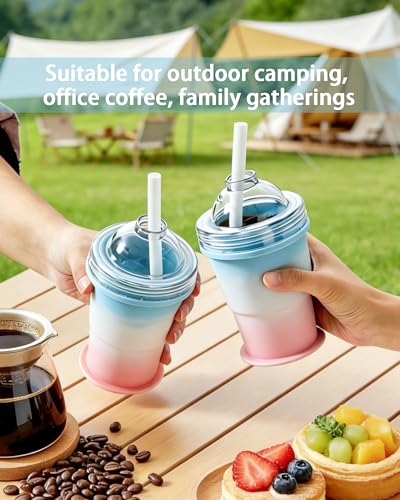 JODUY 2-in-1 Collapsible Silicone Tumbler & Ice Ball Maker with Straw - image 3