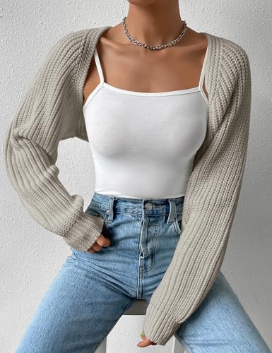 Image of Women's Long Sleeve Open Front Knitted Crop Cardigan Drop Shoulder Knit Bolero Shrug Sweater