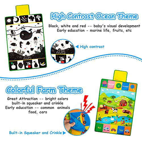 Inbeby Tummy Time Mirror & Play Mat & Pillow 3-In-1, High Contrast Black And White Baby Toys, Activity Mat For Early Education, Newborn Infant Tummy Time Toy Set For 0 3 6 12 Month Crinkle/Squeaker #TOP3