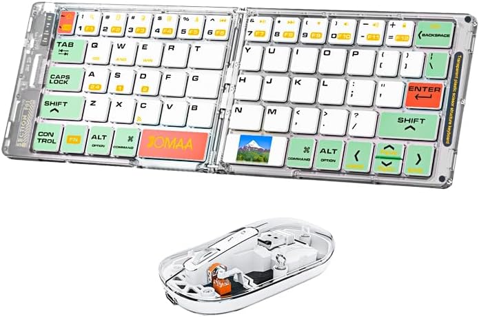 Wireless BT Foldable Keyboard and Mouse Combo,Ultra Slim, Rechargeable, Silent, Portable Travel Keyboard for Laptop, Tablet,Phone (Green)