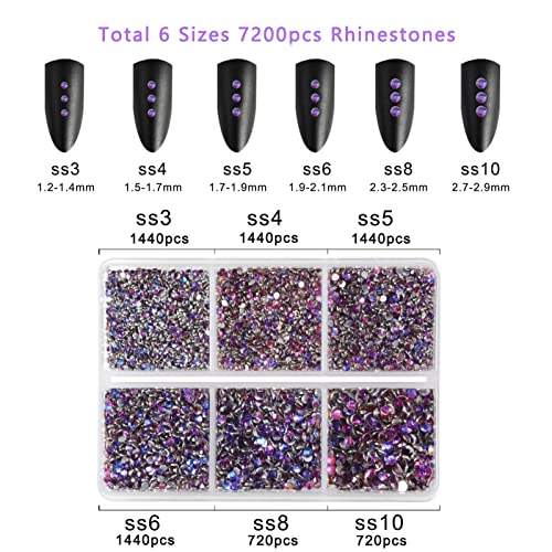 Image of Beadsland 7200pcs Flatback Rhinestones,Purple Rhinestone Nail Gems Round Crystal Rhinestones for Crafts,Mixed 6 Sizes with Wax Pencil Kit, SS3-SS10, Purple Velvet | Glass Nail Gems, Round Crystal, With Wax Pencil Kit, SS3-SS10