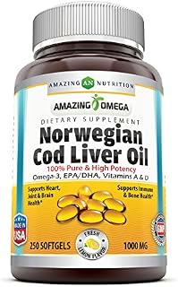 Amazing Omega Norwegian Cod Liver Oil 1000 Mg, Softgels (Lemon, 250 Softgels) -Supports