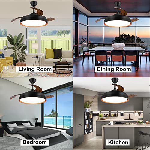 Ohniyou Retractable Ceiling Fan With Lights And Remote, 42" Farmhouse Chandelier Ceiling Fan Indoor With 6 Wind Speeds Dimmable 3 Colors, Fandelier Ceiling Fan For Patio Living Room, Bedroom #TOP6