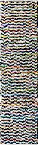 Image of Unique Loom Chindi Chevron Collection Area Rug - Claire (2' 2 inch x 6' 1 inch Runner, Green /Ivory)