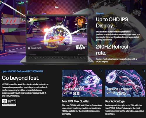 Image of HP OMEN AI Gaming Laptop 17.3 inch 240Hz IPS QHD Display (AMD Ryzen AI 9 365, GeForce RTX 5070 8GB, 64GB DDR5, 512GB PCIe SSD, RGB KB, WiFi 6, Webcam, Bluetooth 5.4, Win 11 Pro) w /DKZ USB Port Expander