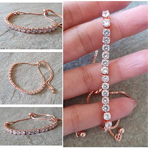 Starain Tennis Bracelets For Women White Cubic Zirconia Bling Bracelet,Rose Gold Copper Beaded Bracelet Cuff Bracelet Set thumb #1