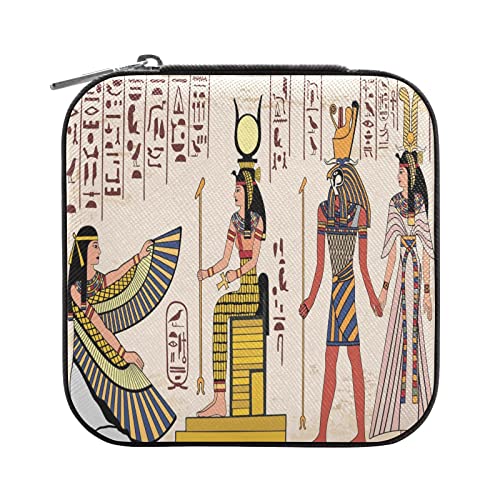Joyero organizador de viaje, papiro egipcio antiguo, pequeño, portátil, para anillos, aretes, collares, pulseras, piel sintética, mini cajas de almacenamiento para joyas para mujeres y niñas