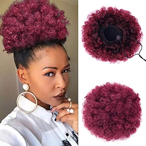 Afro Puff Drawstring Ponytail, Premium Synthetic Curly Natural drawstring ponytails for black women(#1TBurg)