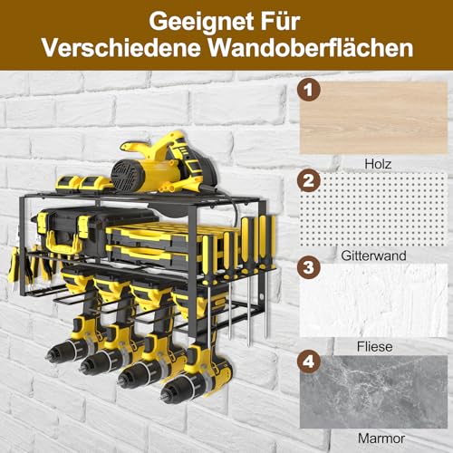 smusei Werkzeugspeicher Wandhalterung, 3 Ebenen Metall Werkzeughalter Werkstatt Organizer, Professional Heavy Duty Werkzeugregal für Bohrer Akkuschrauber usw