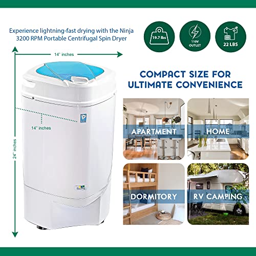 The Laundry Alternative Ninja Spin Dryer - Portable Dryer For Clothes - Spin Dryer For Clothes, With 3200 Rpm With High Tech Suspension System - Portable Spin Dryer For Apartments, Rv Travel - Honey #TOP4