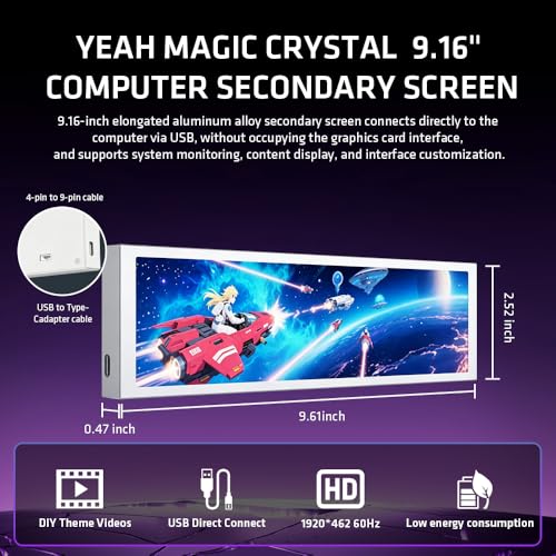 yeah magic Crystal 9.16" PC Secondary Display IPS Monitor White by yeah magic - Used condition - Image 3