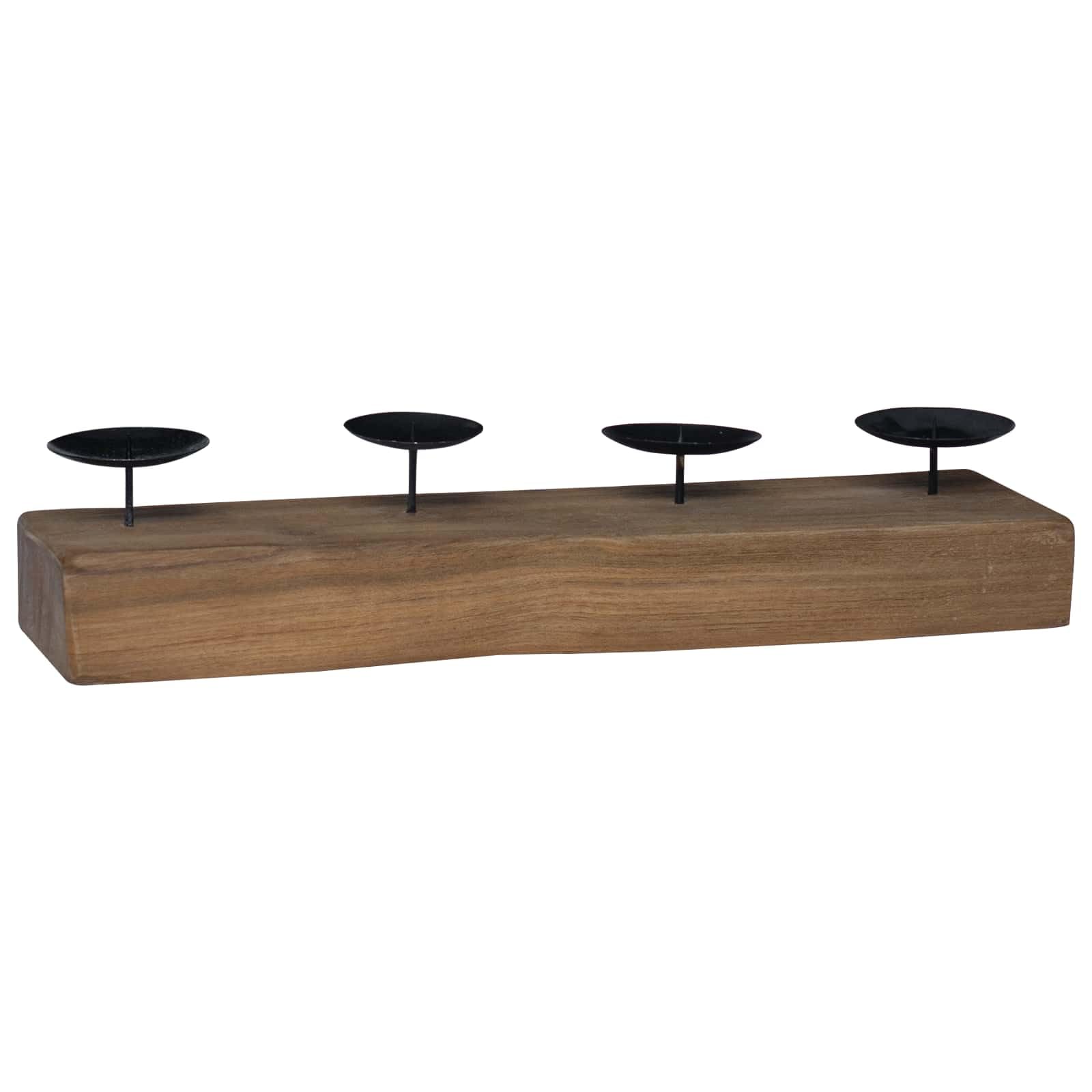 Portacandele in legno di teak massiccio, decorazione da tavolo rustica, per soggiorno, 50 x 15 x 10 cm