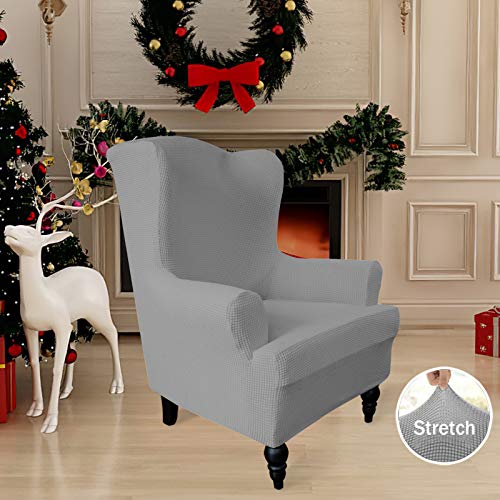 Image of Easy-Going Stretch Wingback Chair Sofa Slipcover Light Gray