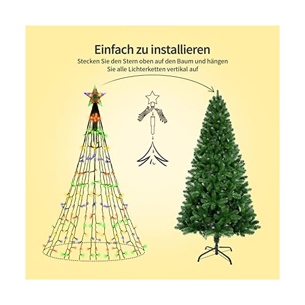 AKASUKI ,1.3M 626 LEDs Weihnachtsbaum-Überwurf-Lichterkette mit LED Sterne, Innen mit 8 Leuchtmodis, Wasserdicht… – Bild 4