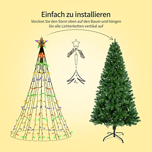 AKASUKI ,1.3M 626 LEDs Weihnachtsbaum-Überwurf-Lichterkette mit LED Sterne, Innen mit 8 Leuchtmodis, Wasserdicht… – Bild 4