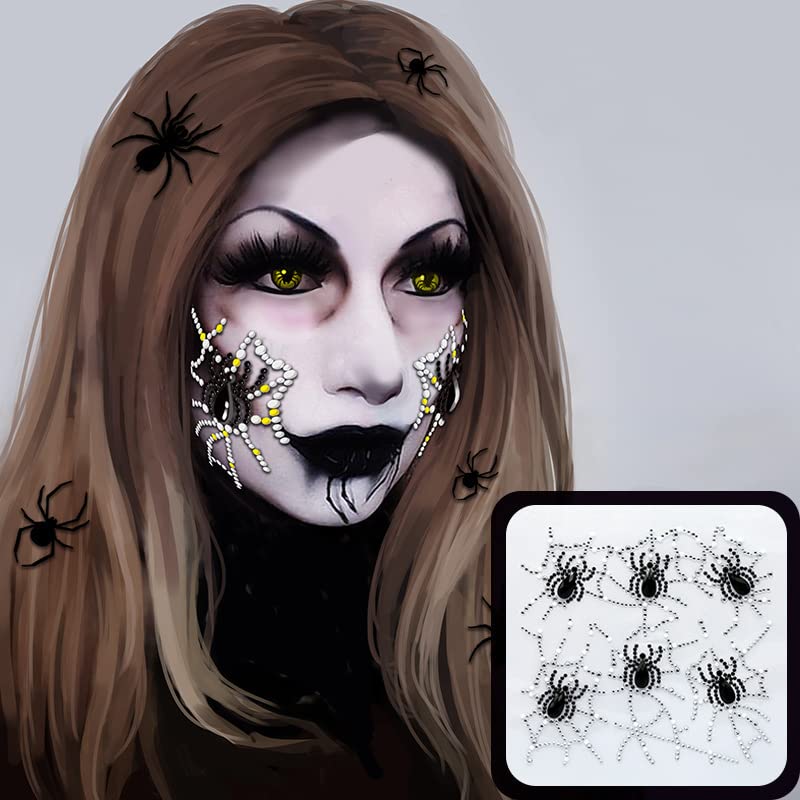 Miniatura 3 de Gemas faciales de telaraña, joyas de cara del día de la muerte para Halloween, paquete de 2