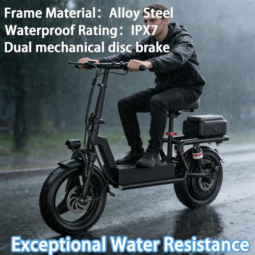 Image of 14 inch Folding Electric Bike for Adults, 500W Motor, 25 MPH Top Speed, 48V 15Ah Battery, 35 Miles Range, Tubeless Tires, Rear Drive E-Bike, Dual Disc Brakes, Compact Commuter Bicycle