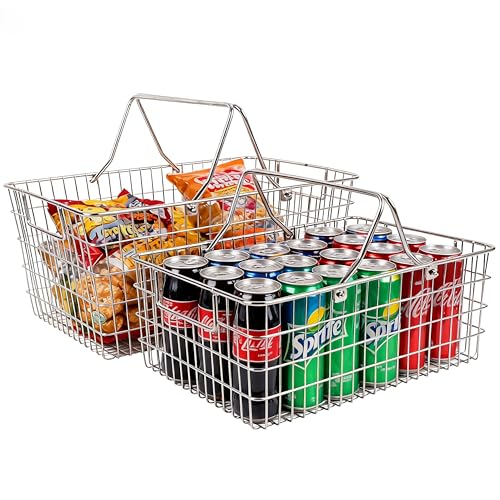 2 Pack Picnic Baskets with Handle, Pantry Organizers and Storage Basket, Stainless Steel Cabinet Organizer, Multi-functional Basket, for Gathering,Closets,Pantry,Garage,Bathroom,Picnic & More (S+L) by LOVEERCT - Used condition - US$41.22