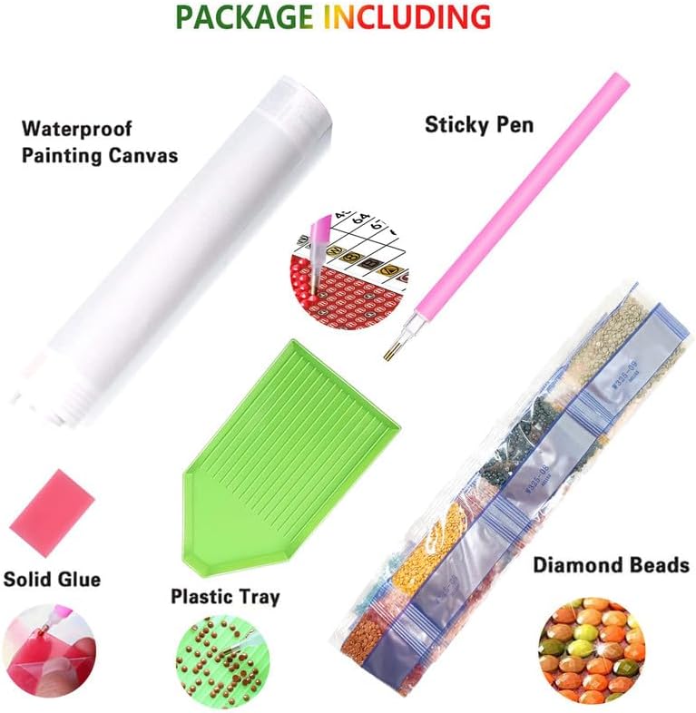 Miniatura 9 de Diymood Kits de pintura de diamantes 5D para adultos, paisaje, kits de arte de diamantes para adultos, puente de árbol rojo, redondo de taladro