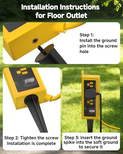 Image of Outdoor Extension Cord, 3 Wide Outlets, 1875W /15A, 10FT 14AWG Heavy Duty SJTW Power Strip with Surge Protector, All-Weather & IP66 Fully Waterproof, Ideal for Patio, Garden, Pool, RV, Yellow