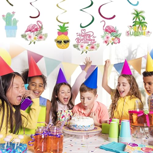 Image of Hawaiian Hanging Swirl - 24PCS Party Decorations for Boys Kids SummerTheme Birthday Party Supplies Hawaiian Hanging Spiral Garlands Ceiling Decor (Hawaiian Luau)